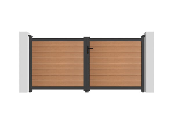 CASANOOV - Casanoov Portail bois composite battant 3m ATHOS H.140 cm teck avec cadre aluminium + portillon composite ATHOS 1m H.140 cm - large