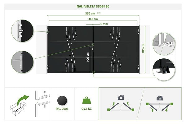 CASANOOV - Casanoov Portail battant acier noir mat 3,5 m NALI VELETA H.180  cm + moteur Ranger B150 - large