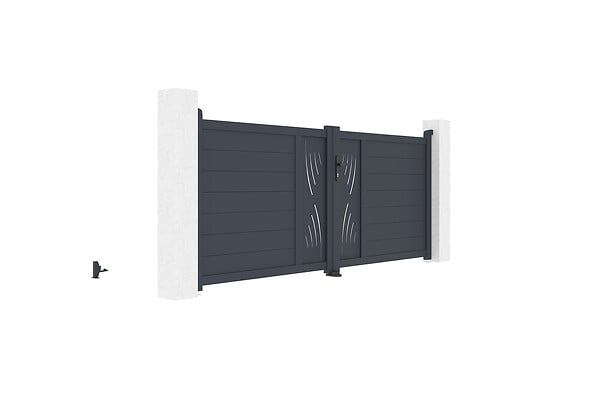 CASANOOV - Casanoov Portail battant 3 m VELETA H.120  cm alu + 2 poteaux EIFEL 15x15  cm H.166  cm GRIS - large