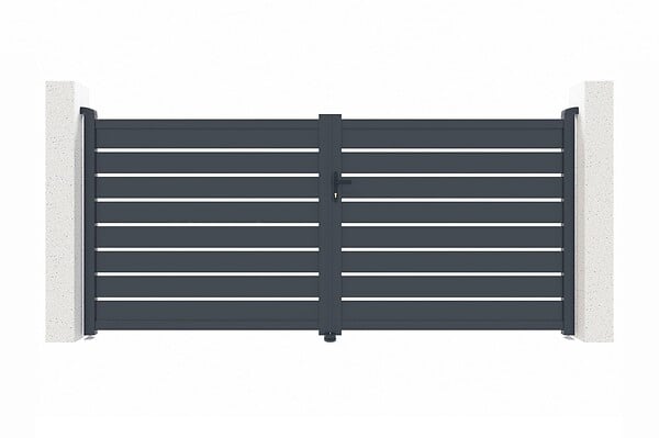 CASANOOV - Casanoov Portail battant 3,5 m VOGEL H.160  cm gris + 2 poteaux en aluminium gris ELDA - large