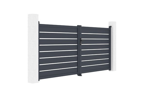 CASANOOV - Casanoov Portail battant 3,5 m VOGEL H.160  cm gris + 2 poteaux en aluminium gris ELDA - large