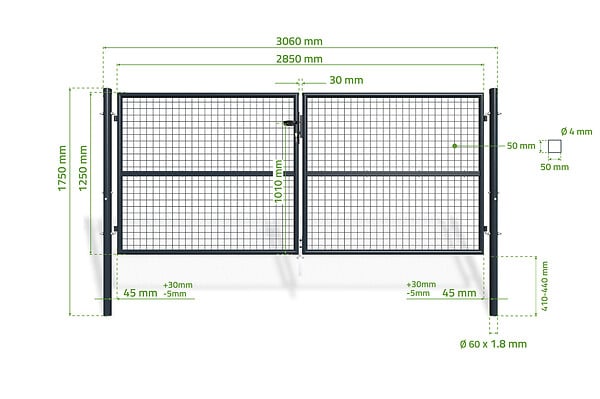 CASANOOV - Casanoov Portail battant grillagé 3 m OLGA H.130  cm + Portillon 1m OLGA H.130  cm Gris - large