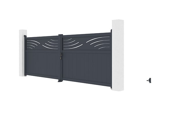 CASANOOV - Casanoov Portail battant 4 m HALTI H.140  cm + 2 poteaux H.166  cm aluminium gris - large
