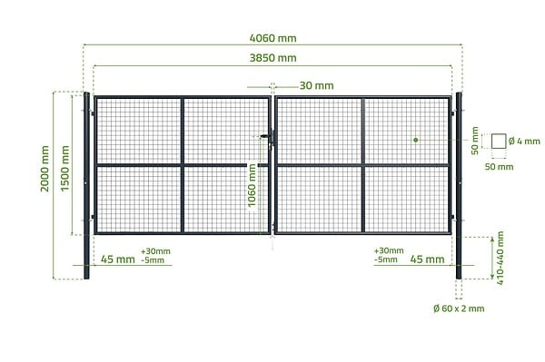 CASANOOV - Casanoov Portail battant grillagé 4 m OLGA H.150  cm + Portillon 1m OLGA H.150  cm Gris - large