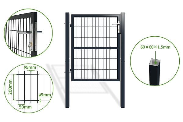 CASANOOV - Casanoov Portail battant grillagé 3 m RAZO H.120  cm + Portillon 1m RAZO H.120  cm Gris - large