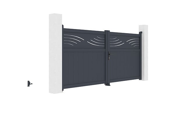 CASANOOV - Casanoov Portail battant 3 m HALTI H.140  cm + 2 poteaux H.166  cm aluminium gris - large