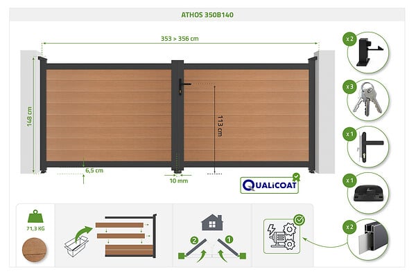 CASANOOV - Casanoov Portail en lames composites battant 3,5 m ATHOS H.140  cm teck - large