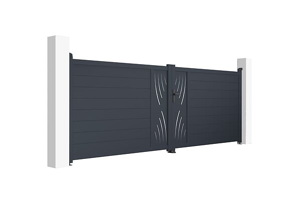 CASANOOV - Casanoov Portail battant 4 m VELETA H.140  cm + Portillon 1m VELETA H.140  cm aluminium gris - large