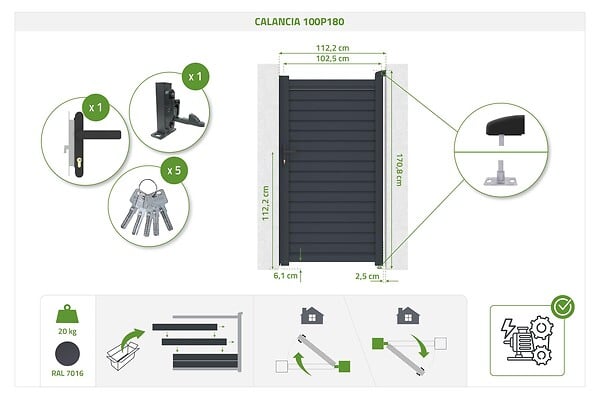 CASANOOV - Casanoov Portail battant 3,5 m CALANCIA H.180  cm lames persiennes aluminium gris + portillon CALANCIA aluminium gris - large
