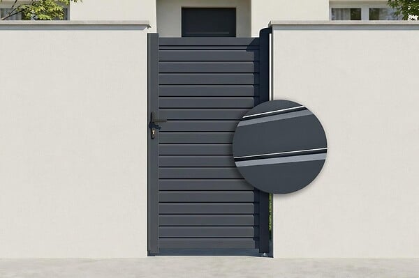 CASANOOV - Casanoov Portail battant 3,5 m CALANCIA H.180  cm lames persiennes aluminium gris + portillon CALANCIA aluminium gris - large
