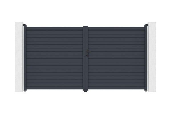 CASANOOV - Casanoov Portail battant 3,5 m CALANCIA H.180  cm lames persiennes aluminium gris + portillon CALANCIA aluminium gris - large