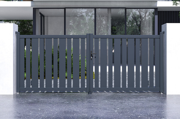 CASANOOV - Casanoov Portail battant 3,5 m VEYMONT H.140  cm alu gris + 2 poteaux 20x20  cm H.166 cm - large