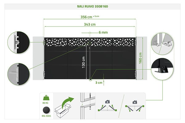 CASANOOV - Casanoov Portail battant NALI RUIVO 3,5 m H.160  cm Acier Noir mat - large