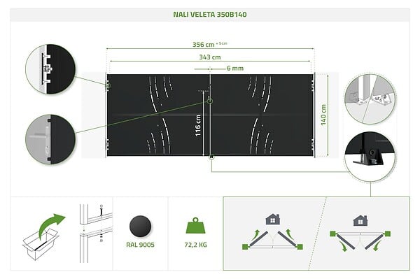 CASANOOV - Casanoov Portail battant acier 3,5 m NALI VELETA H.140  cm noir + Portillon H.140  cm noir - large