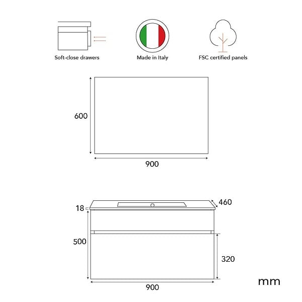 KIAMAMI VALENTINA - Armoire De Salle De Bains Suspendue 90Cm Lavabo Blanc Et Miroir | Sole - large