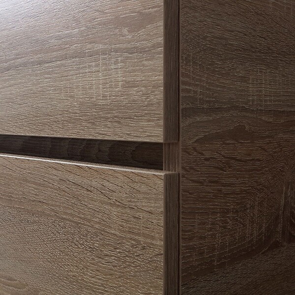 KIAMAMI VALENTINA - Meuble De Salle De Bain Suspendu 90 Cm Tiroir Aspect Bois Et Lavabo Noir | Sole - large