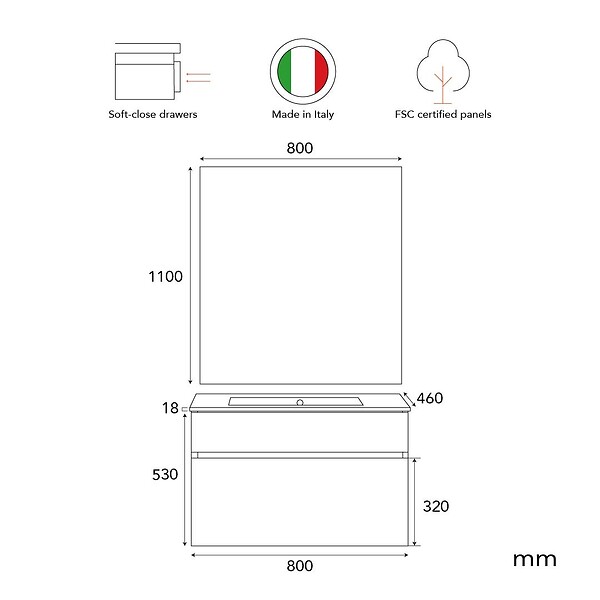 KIAMAMI VALENTINA - Meuble De Salle De Bain Suspendu 80Cm Avec Lavabo Et Miroir 80X110 | Sole - large