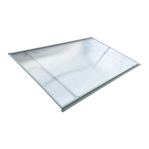 KLASIKA GREENHOUSES - Auvent à cadre en aluminium STARKEDACH T-160 droit 160x100 cm, cadre Gris clair RAL 7035, revêtement polycarbonate 6 mm transparent - large