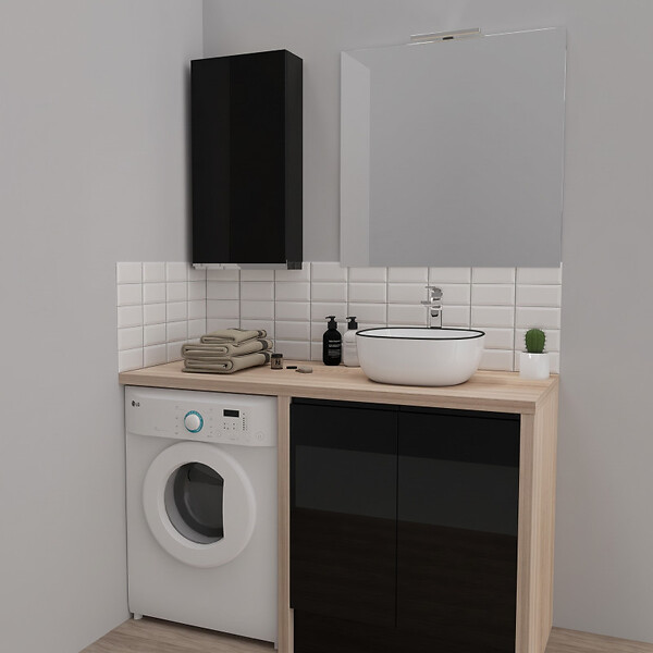 PLANETE BAIN - Armoire de salle de bain 40x80 Noire brillante à suspendre - large