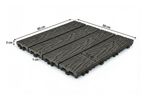 CASANOOV - Casanoov Lot de 30 dalles clipsables terrasse en composite JURA effet bois gris 30x30 cm - large