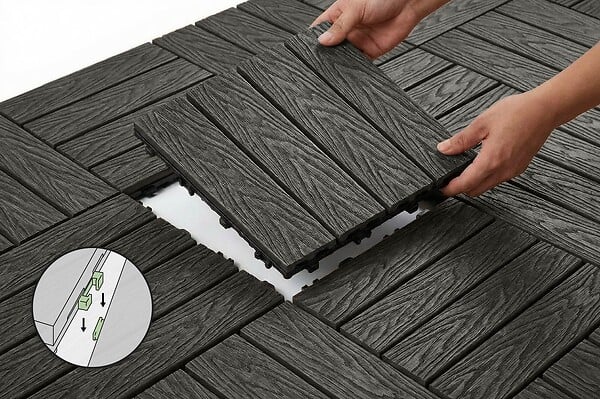 CASANOOV - Casanoov Lot de 30 dalles clipsables terrasse en composite JURA effet bois gris 30x30 cm - large