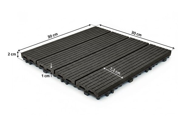 CASANOOV - Casanoov Lot de 30 dalles clipsables terrasse en composite SERRA gris rainuré 30x30 cm - large
