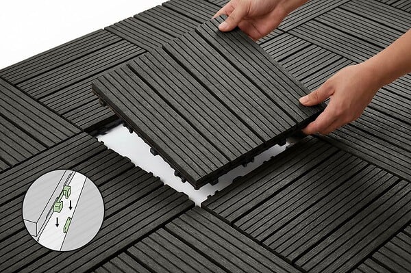 CASANOOV - Casanoov Lot de 30 dalles clipsables terrasse en composite SERRA gris rainuré 30x30 cm - large