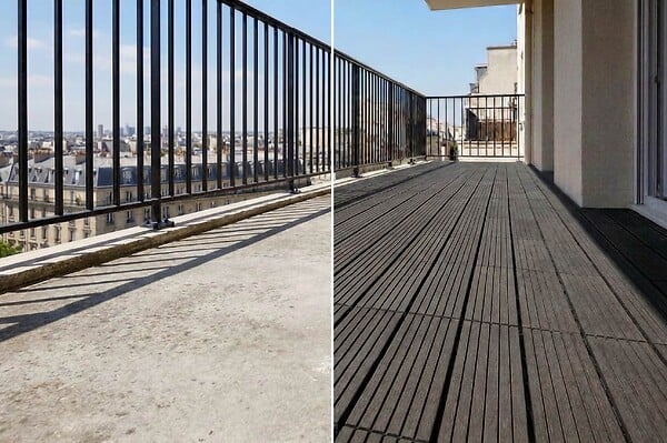 CASANOOV - Casanoov Lot de 30 dalles clipsables terrasse en composite SERRA gris rainuré 30x30 cm - large