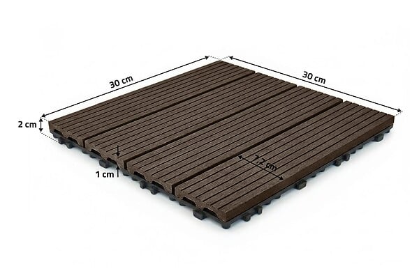 CASANOOV - Casanoov Lot de 30 dalles clipsables terrasse en composite SERRA marron rainuré 30x30 cm - large