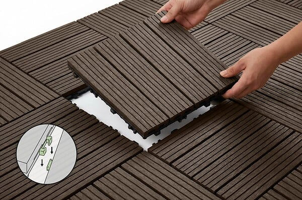 CASANOOV - Casanoov Lot de 30 dalles clipsables terrasse en composite SERRA marron rainuré 30x30 cm - large