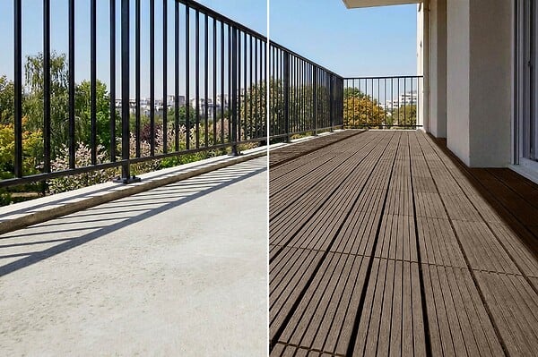 CASANOOV - Casanoov Lot de 30 dalles clipsables terrasse en composite SERRA marron rainuré 30x30 cm - large