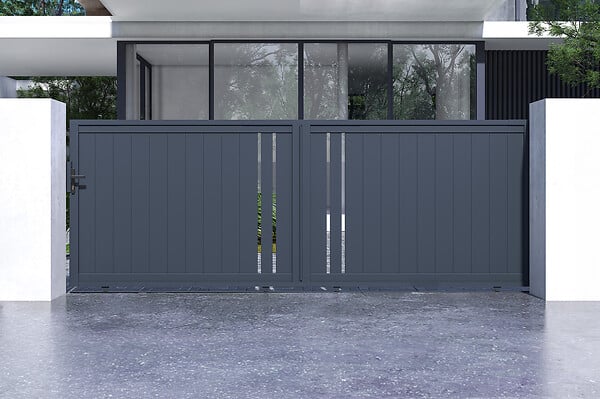 CASANOOV - Casanoov Portail coulissant 4 m GIONA H.140  cm alu gris + Portillon 1M CIMONE H.140  cm alu - large