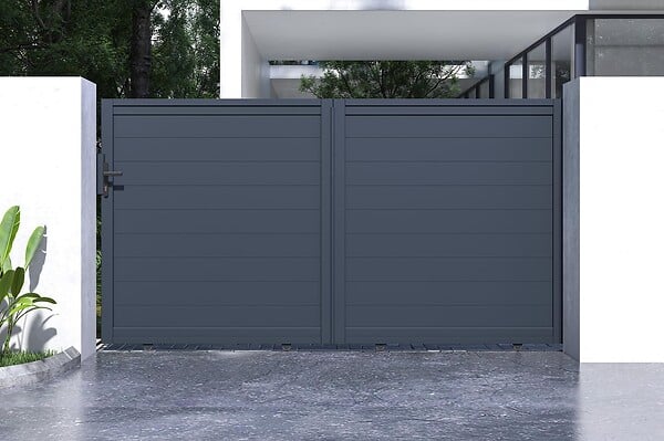 CASANOOV - Casanoov Portail coulissant 3 m EIGER H.160  cm + 2 poteaux aluminium gris ELDA - large