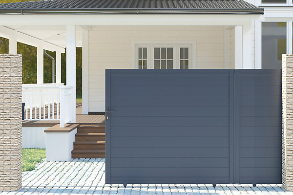 CASANOOV - Casanoov Portail coulissant 3 m EIGER H.180  cm + 2 poteaux H.190  cm aluminium gris - large