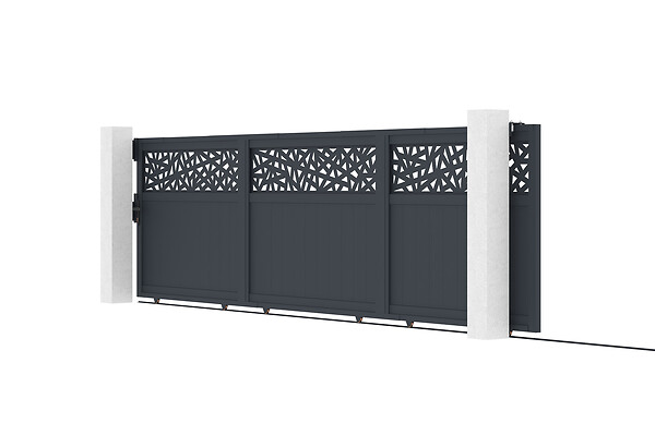 CASANOOV - Casanoov Portail coulissant 5 m DOLOMITE RUIVO H.160  cm aluminium gris + Portillon 1m DOLOMITE RUIVO H.160  cm aluminium gris - large