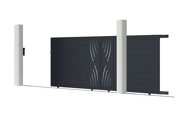 CASANOOV - Casanoov Portail coulissant 3,5 m VELETA H.160  cm + 2 poteaux H.190  cm aluminium gris - large