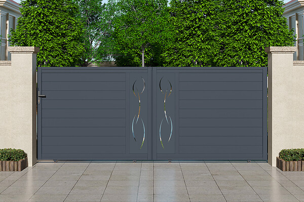 CASANOOV - Casanoov Portail coulissant 4 m LIFE H.160  cm + 2 poteaux H.190  cm aluminium gris - large