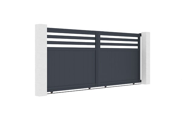 CASANOOV - Casanoov Portail coulissant 3,7 m NEVIS H.160  cm alu gris + 2 poteaux 20x20  cm H.190 cm - large