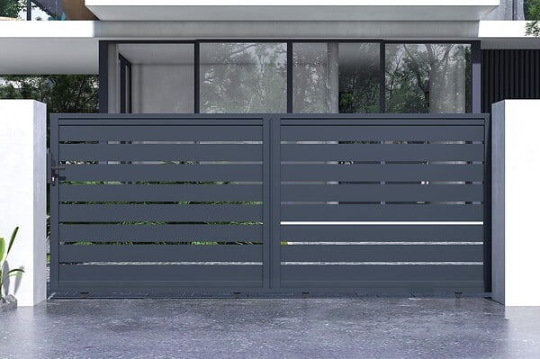 CASANOOV - Casanoov Portail coulissant 4 m VOGEL H.160  cm + 2 poteaux aluminium gris ELDA - large