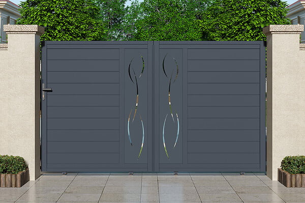 CASANOOV - Casanoov Portail coulissant 3 m LIFE H.180  cm + Portillon 1m LIFE H.180  cm aluminium gris - large
