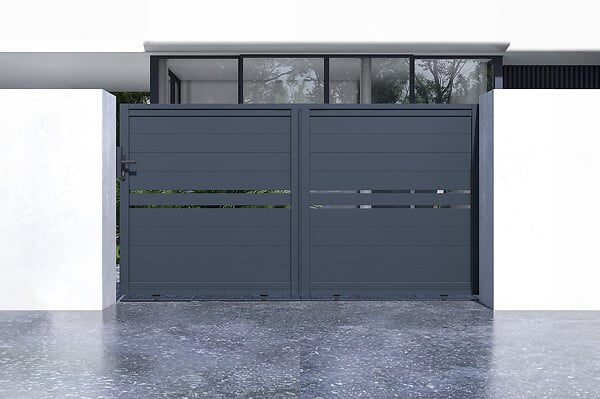 CASANOOV - Casanoov Portail coulissant 3 m CIMONE H.160  cm alu + 2 poteaux EIFEL 15x15  cm H.190  cm GRIS - large