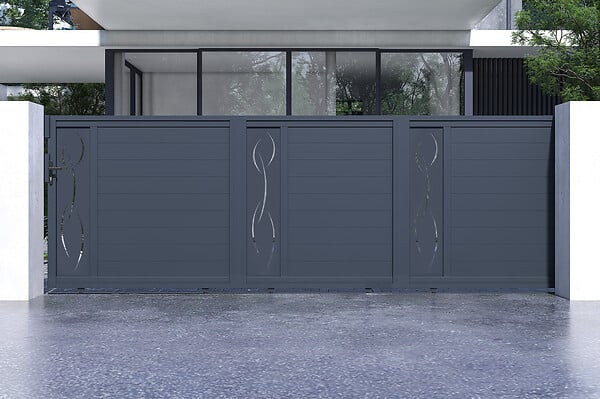 CASANOOV - Casanoov Portail coulissant 5 m LIFE H.160  cm alu + portillon LIFE H160 GRIS - large