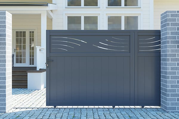 CASANOOV - Casanoov Portail coulissant 3,7 m HALTI H.160  cm + 2 poteaux H.190  cm aluminium gris - large