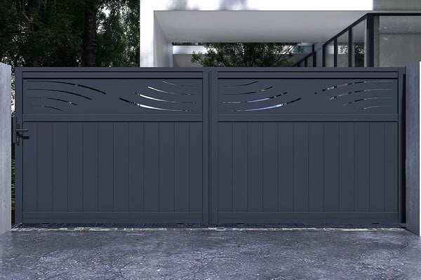 CASANOOV - Casanoov Portail coulissant 4 m HALTI H.160  cm + Portillon 1m HALTI H.160  cm aluminium gris - large