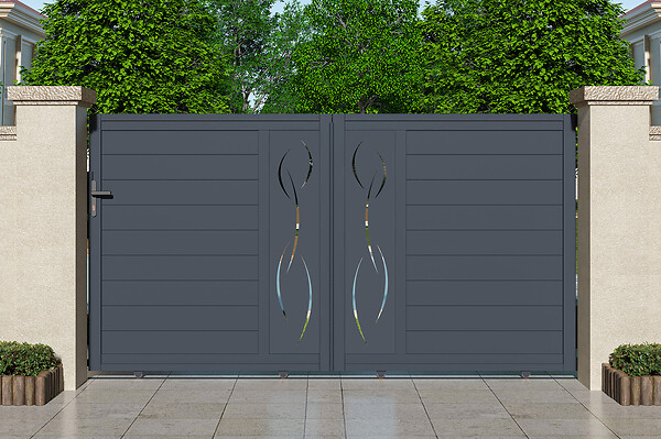 CASANOOV - Casanoov Portail coulissant 3 m LIFE H.160  cm + Portillon 1m LIFE H.160  cm aluminium gris - large