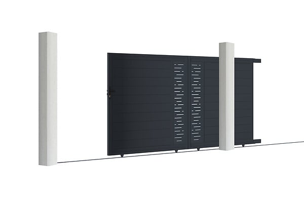 CASANOOV - Casanoov Portail coulissant 3 m ARLBERG H.180  cm + Portillon 1m ARLBERG H.180  cm aluminium gris - large