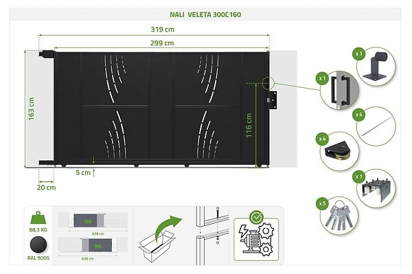 CASANOOV - Casanoov Portail coulissant acier 3 m NALI VELETA H.160  cm noir + Portillon H.160  cm noir - large