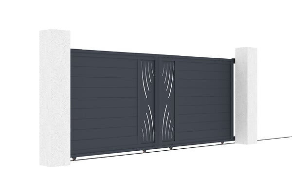CASANOOV - Casanoov Portail coulissant 4 m VELETA H.160  cm alu gris + 2 poteaux 20x20  cm H.190 cm - large