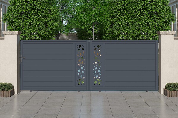 CASANOOV - Casanoov Portail coulissant 4 m SUNNY H.140  cm + Portillon 1m SUNNY H.140  cm aluminium gris - large