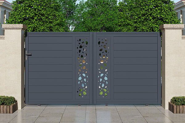 CASANOOV - Casanoov Portail coulissant 3 m SUNNY H.160  cm + Portillon 1m SUNNY H.160  cm aluminium gris - large